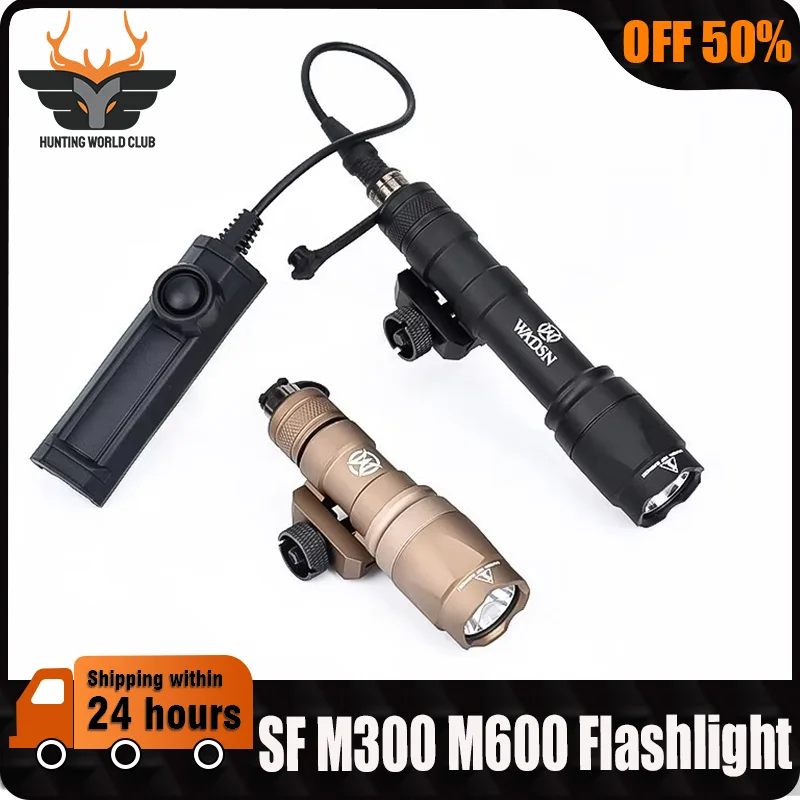 WADSN SF M300 M600 Tactical Flashlight 400/600lm White LED Hunting Weapon Scout Light Fit 20mm Rail Airsoft Accessories LED Ligh