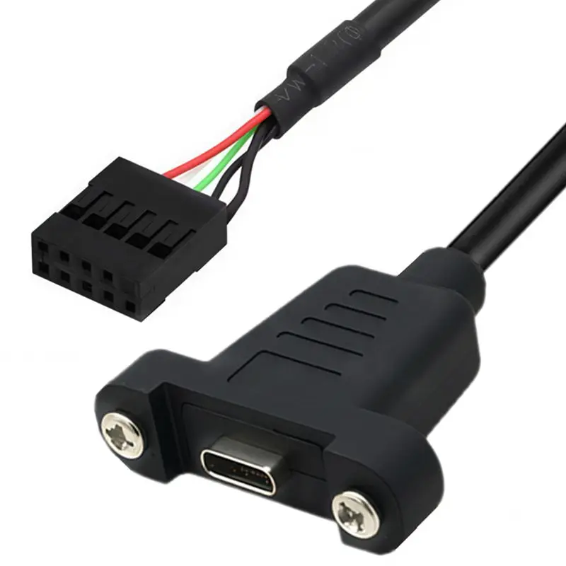 0.2m Motherboard 9-Pin Front Pin to Type-C Female with Ear Screw Hole Adapter Cable, Chassis Front Panel Cable Can Be Fixed