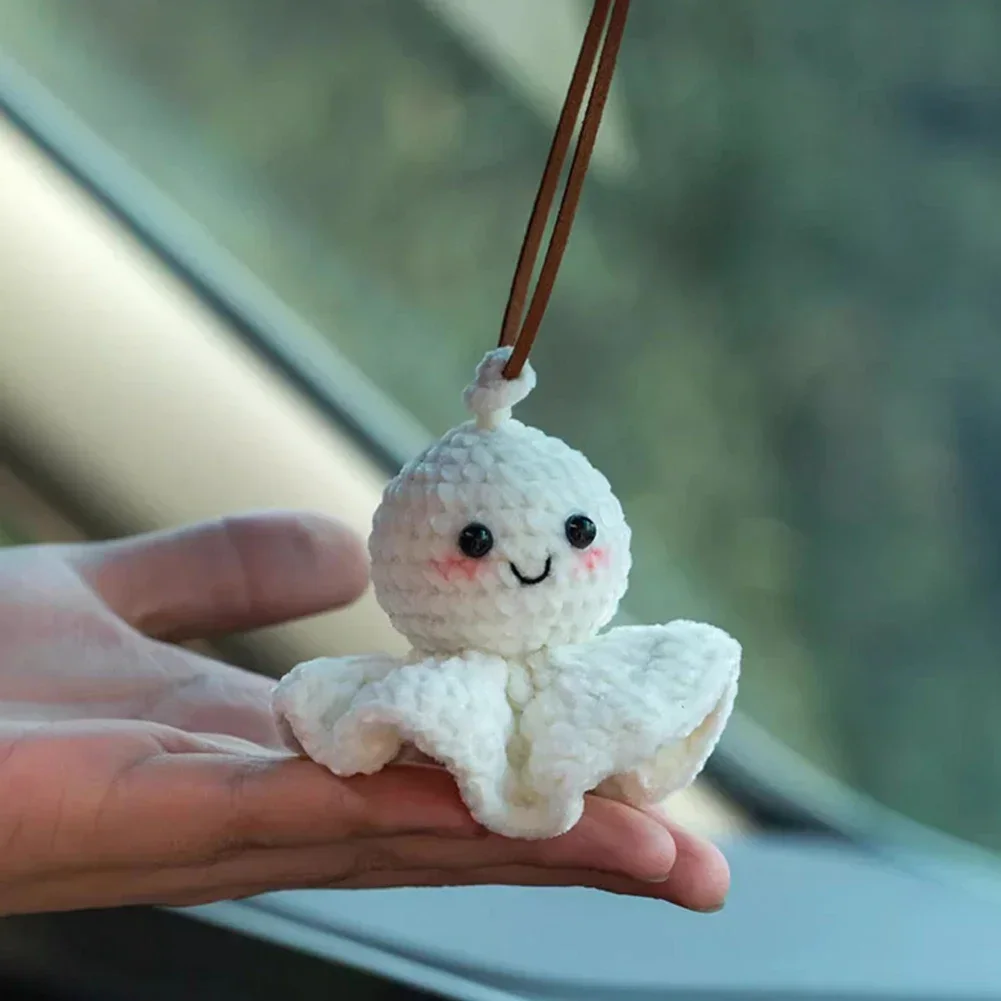 Crochet Smiley Sunny Doll Car Mirror Hanging Accessory, Cute Smiley Face Car Rear View Mirror Accessories, Car Interior Accessor