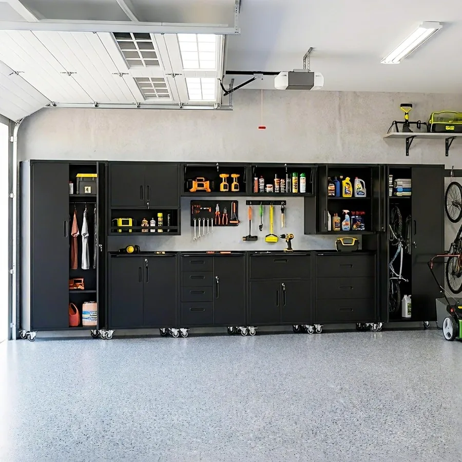 10-Piece Heavy Duty Steel Garage Cabinet System All-in-One Modular Garage Cabinet Set for Ultimate Workshop Organization Easy A