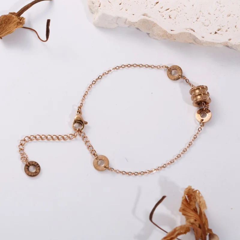 1 Piece Stainless Steel Rose Gold Plated Slim Waist Bracelet with Multi-Layer Carved Transfer Beads and Adjustable Extension Ring, Suitable for Women's Gentle and Intellectual Commuting Outfits, Simple Knit Shirt Pairing, Light Luxury Versatile Bracelet, Unique Gift for Girlfriends' Birthdays, Suitable for Daily Wear, Work, Dates, and Walks