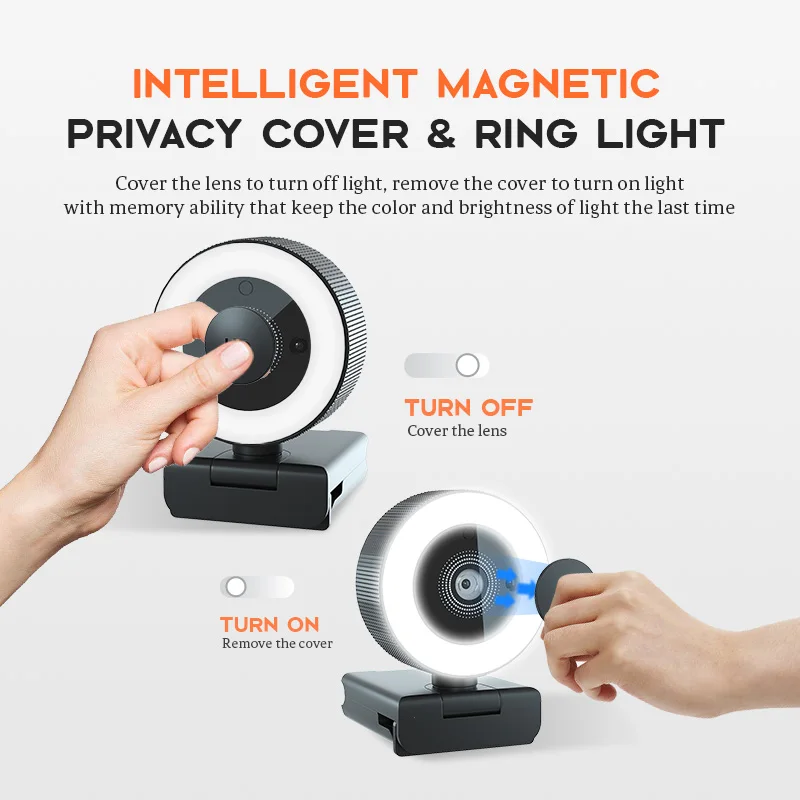 2K Webcam Auto Focus 89° Wide Angle RGB Fill Light Plug Play Dual Mics Lightweight 283g for Remote Work Live Broadcast PC