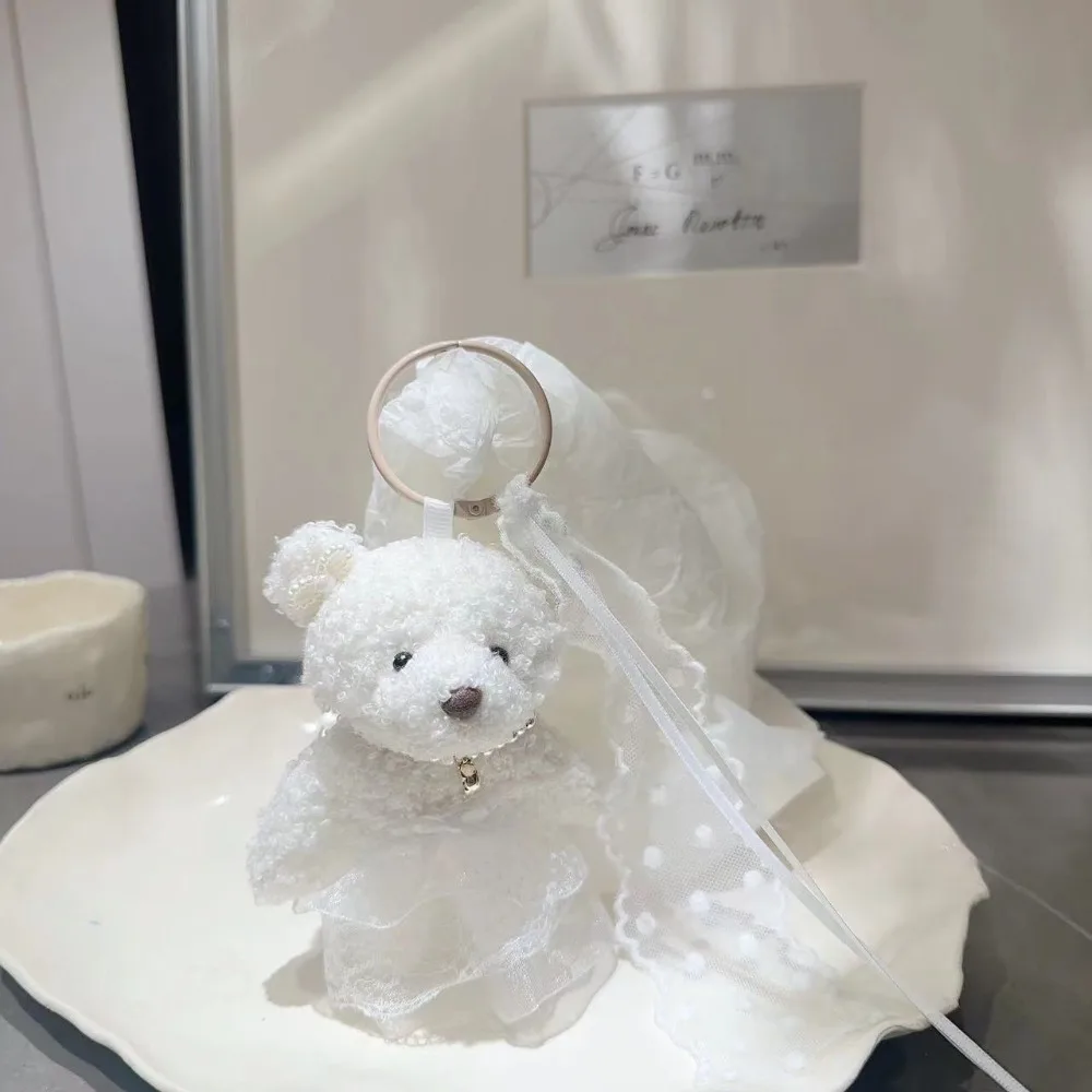 พวงกุญแจตุ๊กตาหมีกระโปรงลูกไม้ผ้าฝ้าย PP พร้อมไข่มุก สไตล์เกาหลี Y2K จี้ห้อยกระเป๋า แต่งตัวแนวครอสเดรส จี้กระต่ายผ้าไหม ของขวัญ