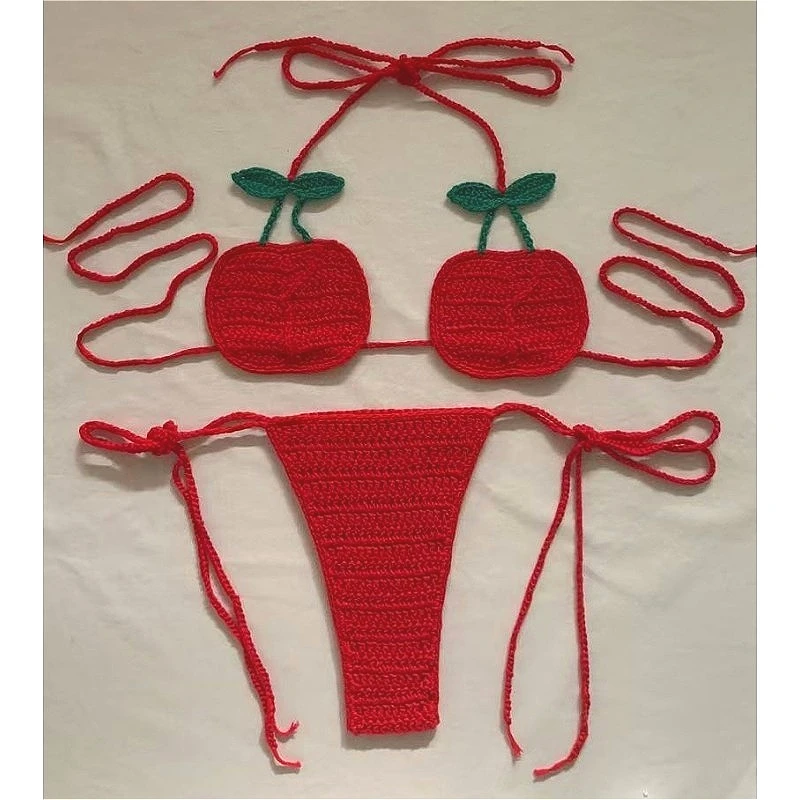 Sexy Handmade Fruit Bikini Set Women Swimsuit Adjustable Bandage Apple Lemon Strawberry Hand-Woven Female Bathing Suit Beachwear