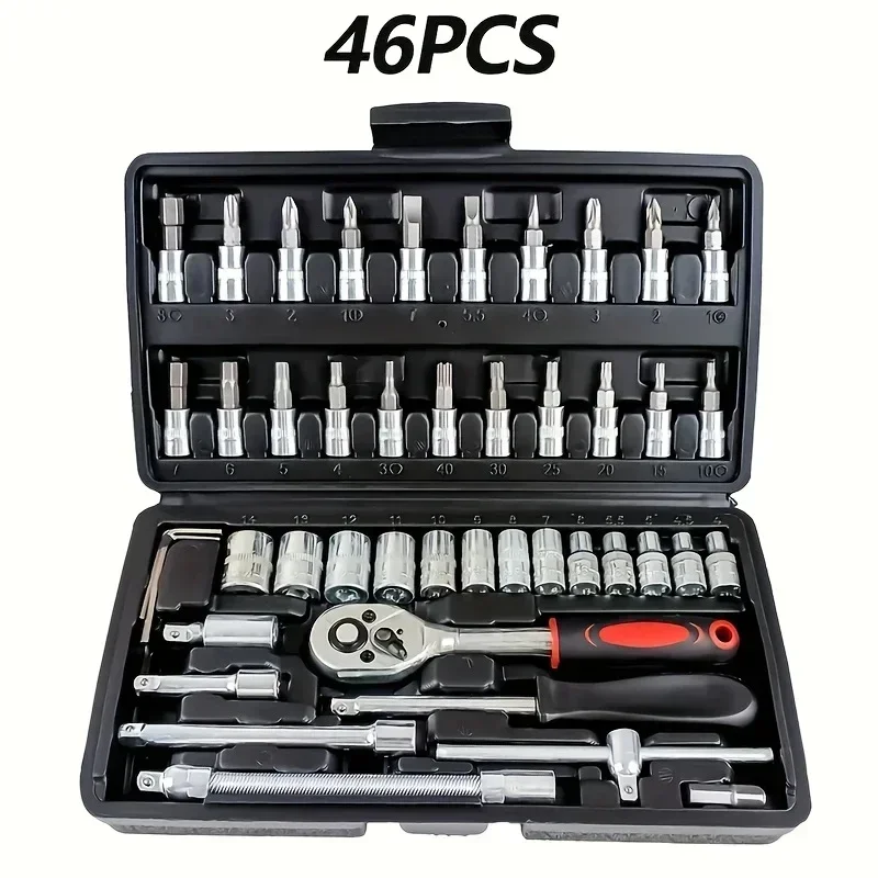AIRAJ NIEUWE Auto Reparatie Tool Kit 46/53 Stuk/set Socket Set Auto Reparatie Tool Ratel Momentsleutel Combo Auto repareren Tool Set