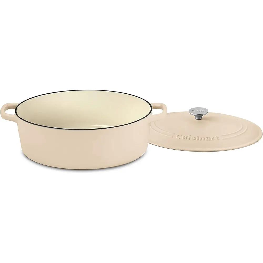Che's Classic Enameled Cast Iron Oval Covered Casserole (Tan, 7- Quart)