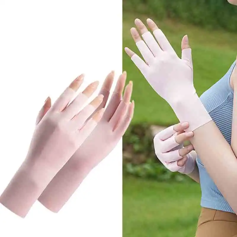 Summer Ice Silk Half Fingers Gloves Women Breathable Thin Fingerless Gloves Outdoor Riding Driving Gloves Sunscreen Mittens