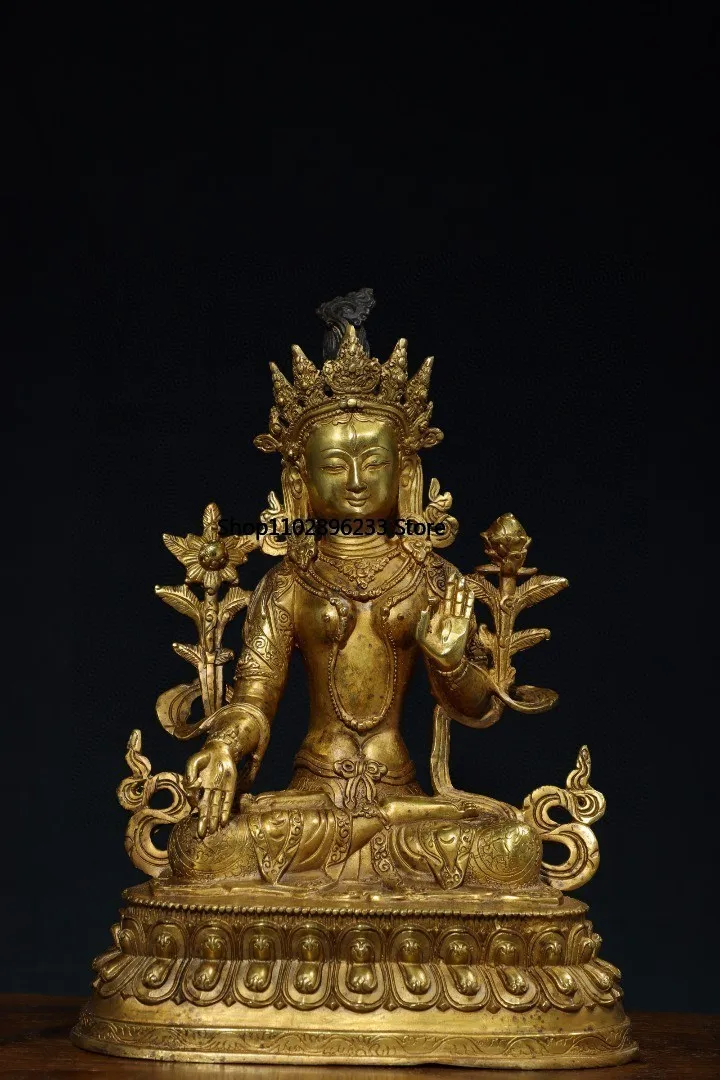 Tibetan brass gilt antique copper Buddha statue, mother of whiteness, mother of seven eyes, Buddha, Guanyin Bodhisattva ornament