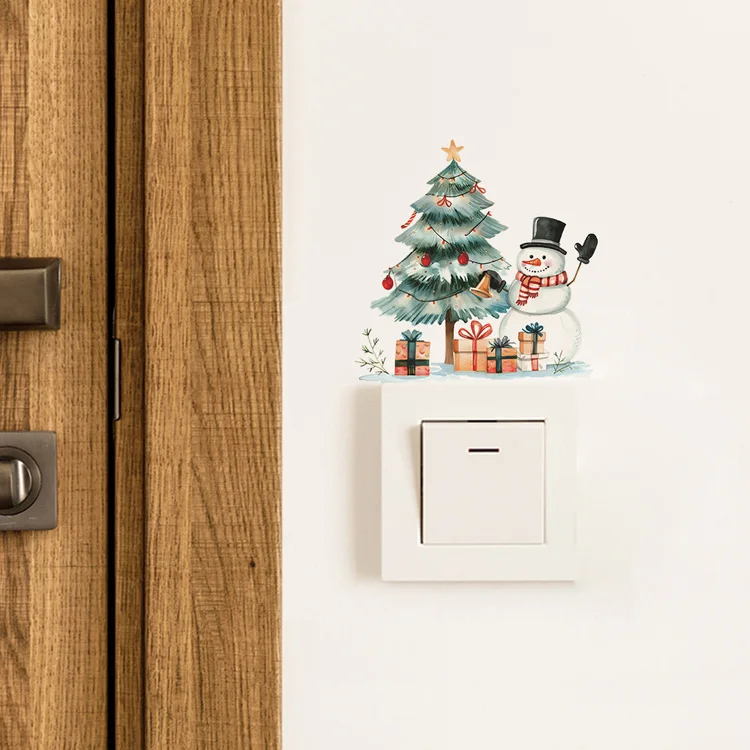 Cartoon Weihnachtsbaum Schneemann Schalteraufkleber Raumsteckdosen-Dekoration Wandbild Festliche Dekoration Selbstklebend für Neujahr Wanddekorationen – Detail 4