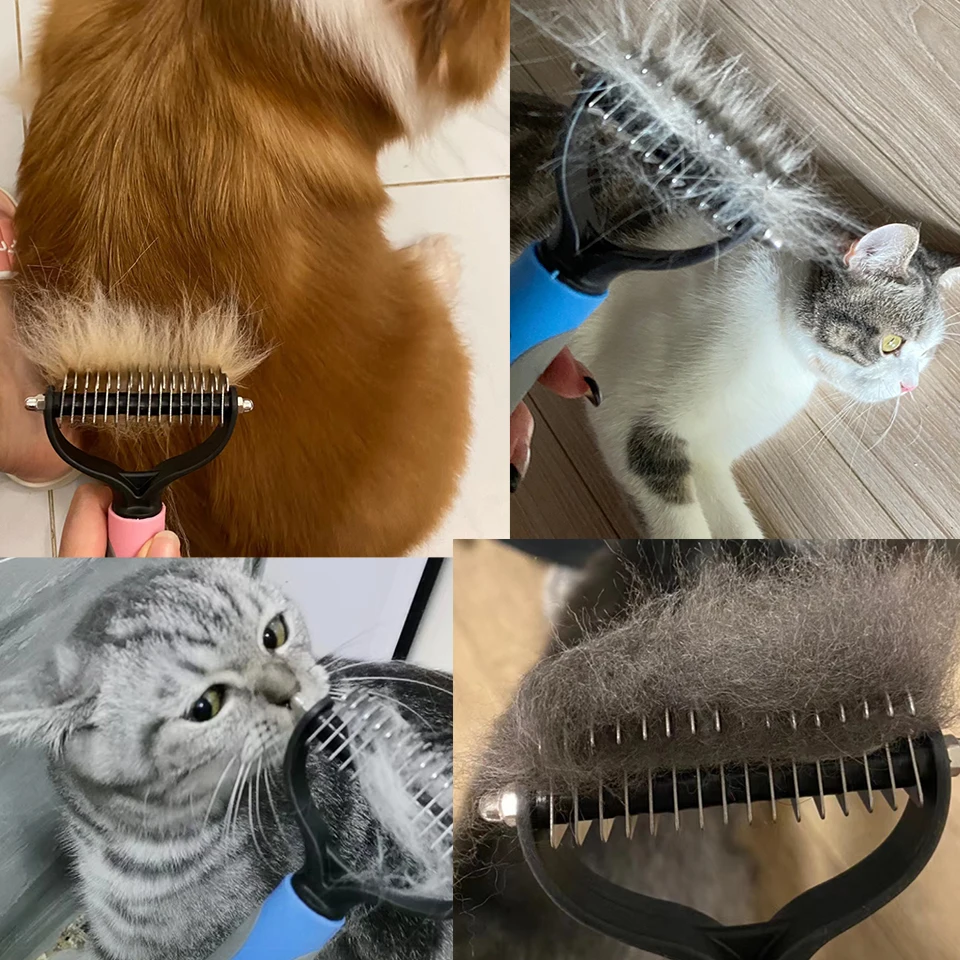 Professional Pet Deshedding Brush 2 Sided Dematting Dog Comb Cat Brush Rake Puppy Grooming Tools Pet fur Remover Dog Accessories