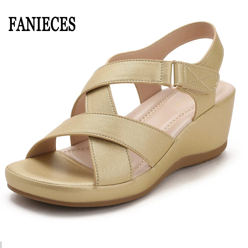 

Plus Size Women Wedge Sandals Cross Strap Open Toe High Heels Elegant Office Ladies Work Shoes Casual Bohemia Vacation Sandalias