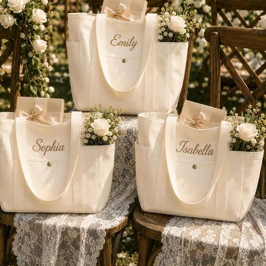 Bolsa de mano personalizada con bordados para damas de honor, bolso de playa de lona con cinta con iniciales, regalo de boda para damas de honor, accesorio nupcial.