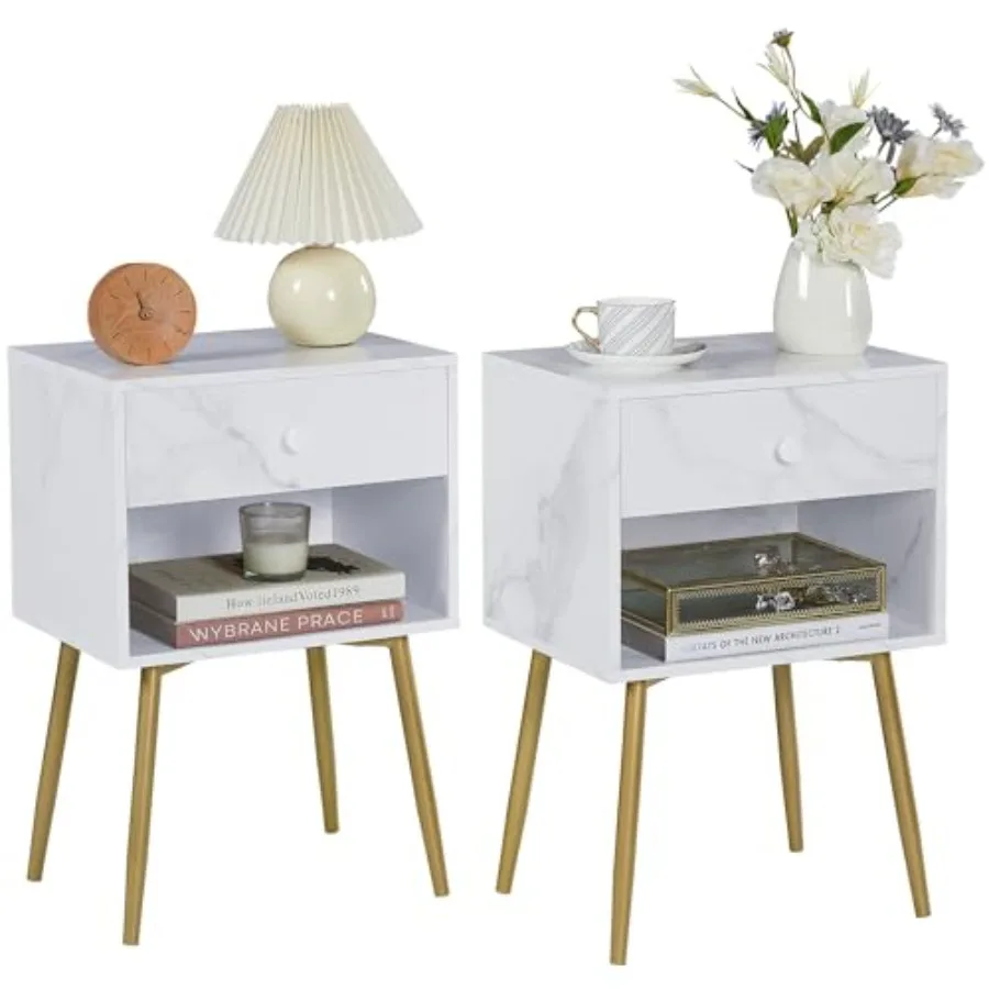 

Набор тумбочек из 2-х современных прикроватных тумбочек середины века с ящиком для хранения и 2-х ярусной открытой полкой для небольших площадок