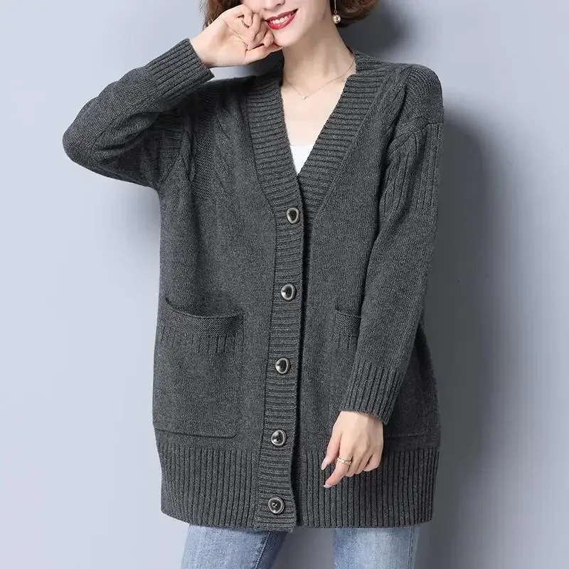 Top for Women Beige Ladies Sweaters Knitted Long Cardigan Tall Tops Jersey Korean Style Warm 90s Vintage Modern Jumper Sale Y2k