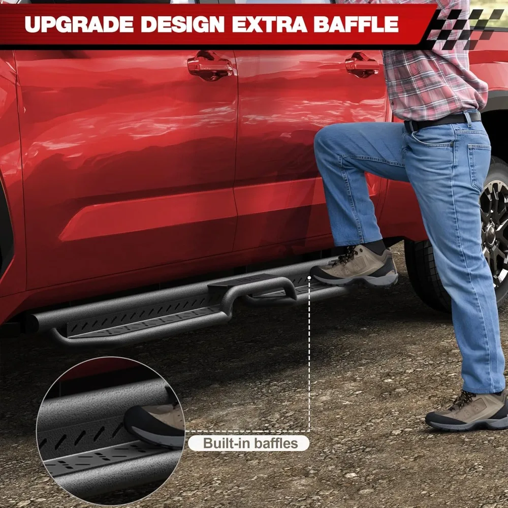 لوحات الجري خطوت مرتفعتين متوافقة مع 2022-2025 Toyota Tundra Crew Max مع 4 أبواب كاملة الحجم، تصميم سرجين جانبي S