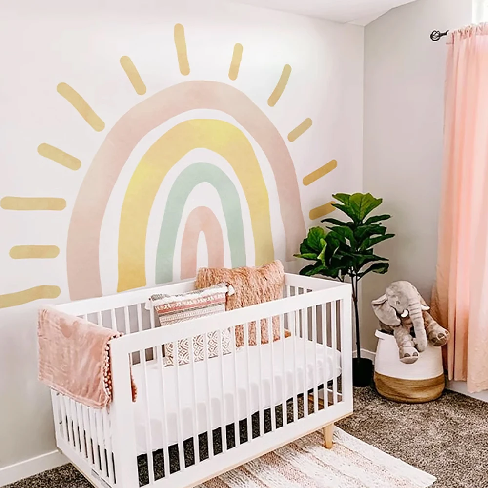 

Boho Large Sun Kids Nursery Fabric Wallpaper Wall Stickers Children Self-Adhesive Rainbow Bedroom Baby's Room Home Decor