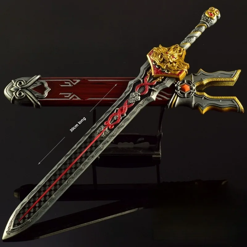 30cm/11.81in naraka: peça decorativa periférica de jogo bladepoint, espadas longas com bainha quanjian, modelo de presentes para meninos, exibição de mesa