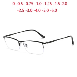 0 -0.5 -1.0 To -6.0 Metal Semi-Rimless Myopia Spectacles Women Men Business Farsighted Eyeglasses Prescription +1.0 +1.5 To +4.0