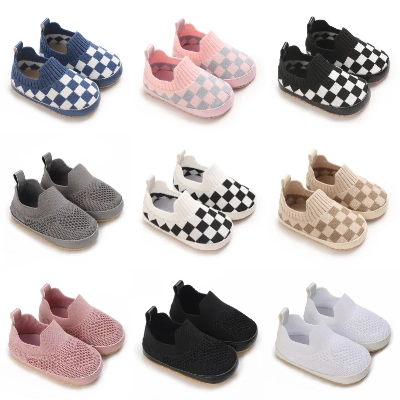 Checkerboard Knit Slip-on Shoes, Soft & Comfort Newborn Footwear, Baby Learning Walk Shoes for Infants 0-18M