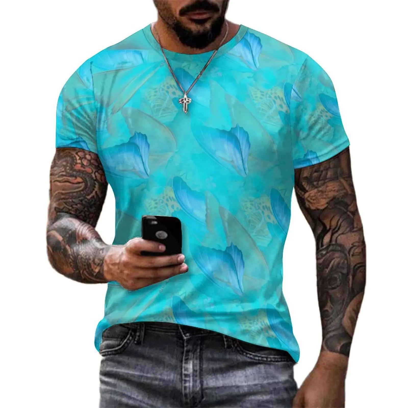 Plus Size T-Shirt Summer Abstract Butterfly T-Shirts Moving Animal Funny Round Neck Tshirt Male Harajuku Custom Clothes