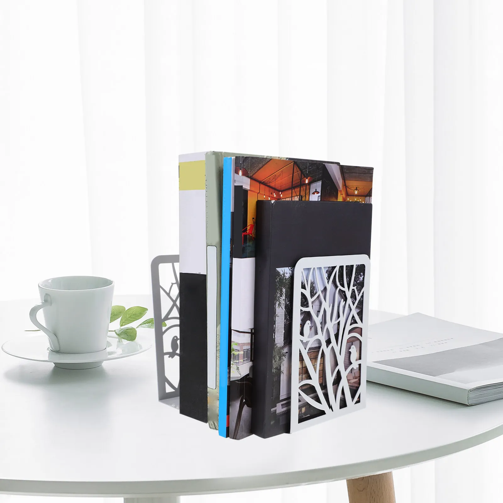 2Pcs Premium Iron Bookends Burr-Free Smooth Finish Book Ends for Shelves Heavy Duty Book Holders Decorative Metal Bookends Set