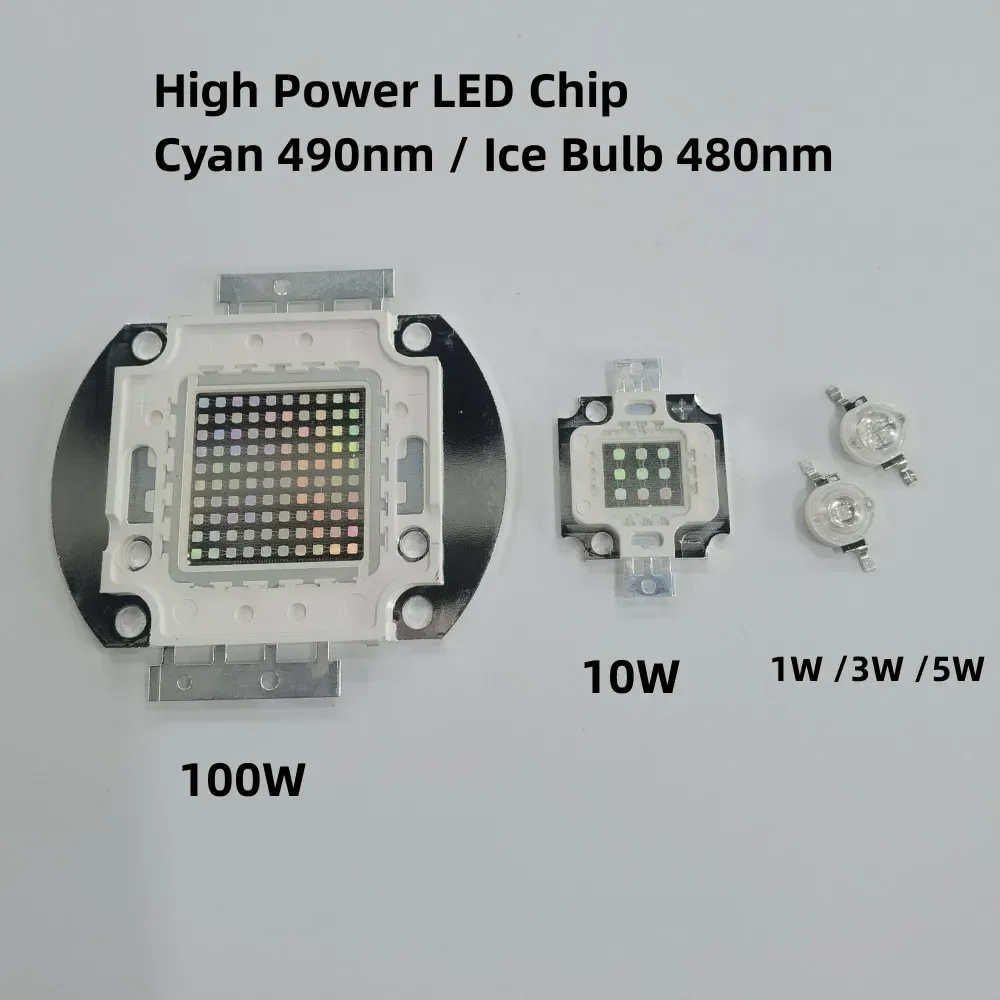 High Power LED Cyan 490nm Ice Bulb 480nm Chip 3W 5W 10W 20W 30W 50W 100W 480nm 490 nm Ice Blue DIY COB LED Epileds