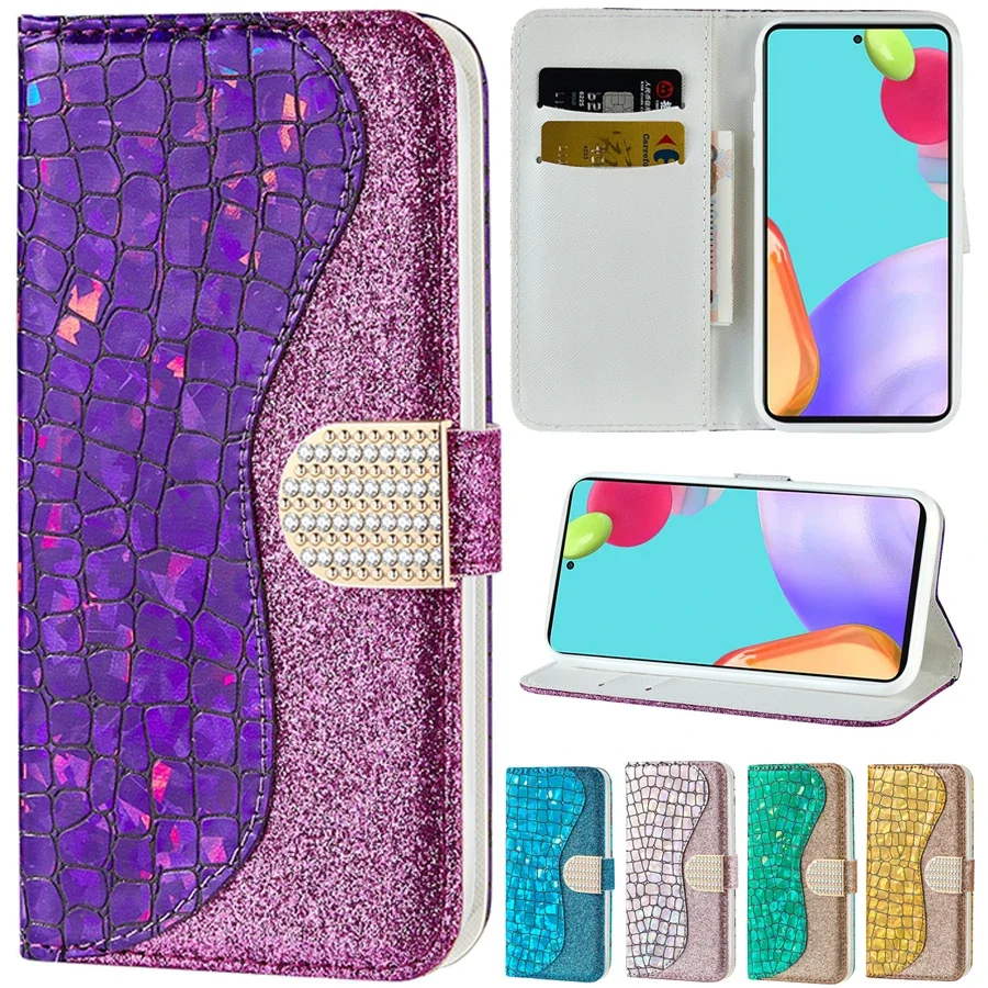 Wallet Bling Glitter Leathet Case For Samsung Galaxy A03s A04s A12 A13 A14 A21s A22 A24 A32 A33 A34 A40 A41 A51 A52 A53 A54 A71