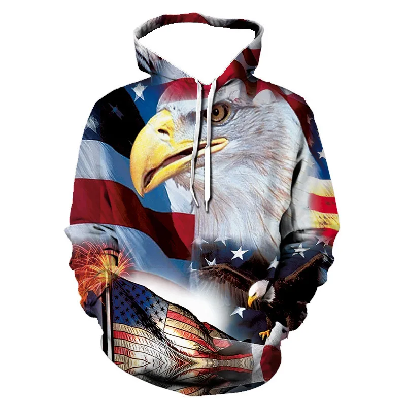 Men's Hooded Pullover Sweater Independence Day 3D Eagle Printing Youth Fashion Casual Hoodie Sweater