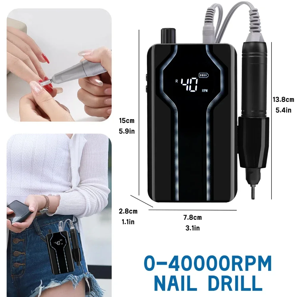 40000RPM Nails Drill Machine Set Portable Brushless Nail File Gel Polish Nail Sander Rechargeable Manicure Salon Tool Nail Art