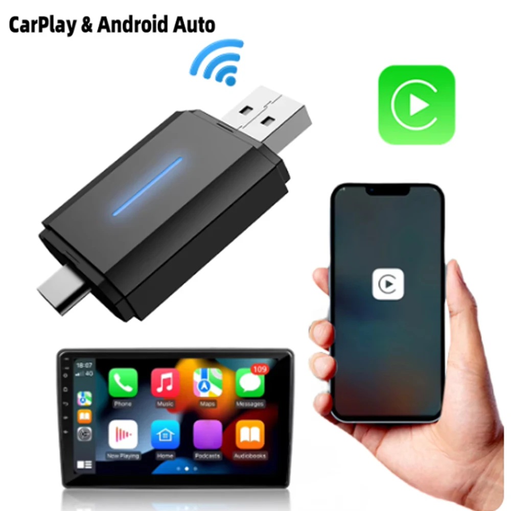 

USB Car Dongle WiFi Wireless Carplay Android Auto Adapter Wired To Wireless USB Dongle for OEM Wired CarPlay/Andriod Auto Cars