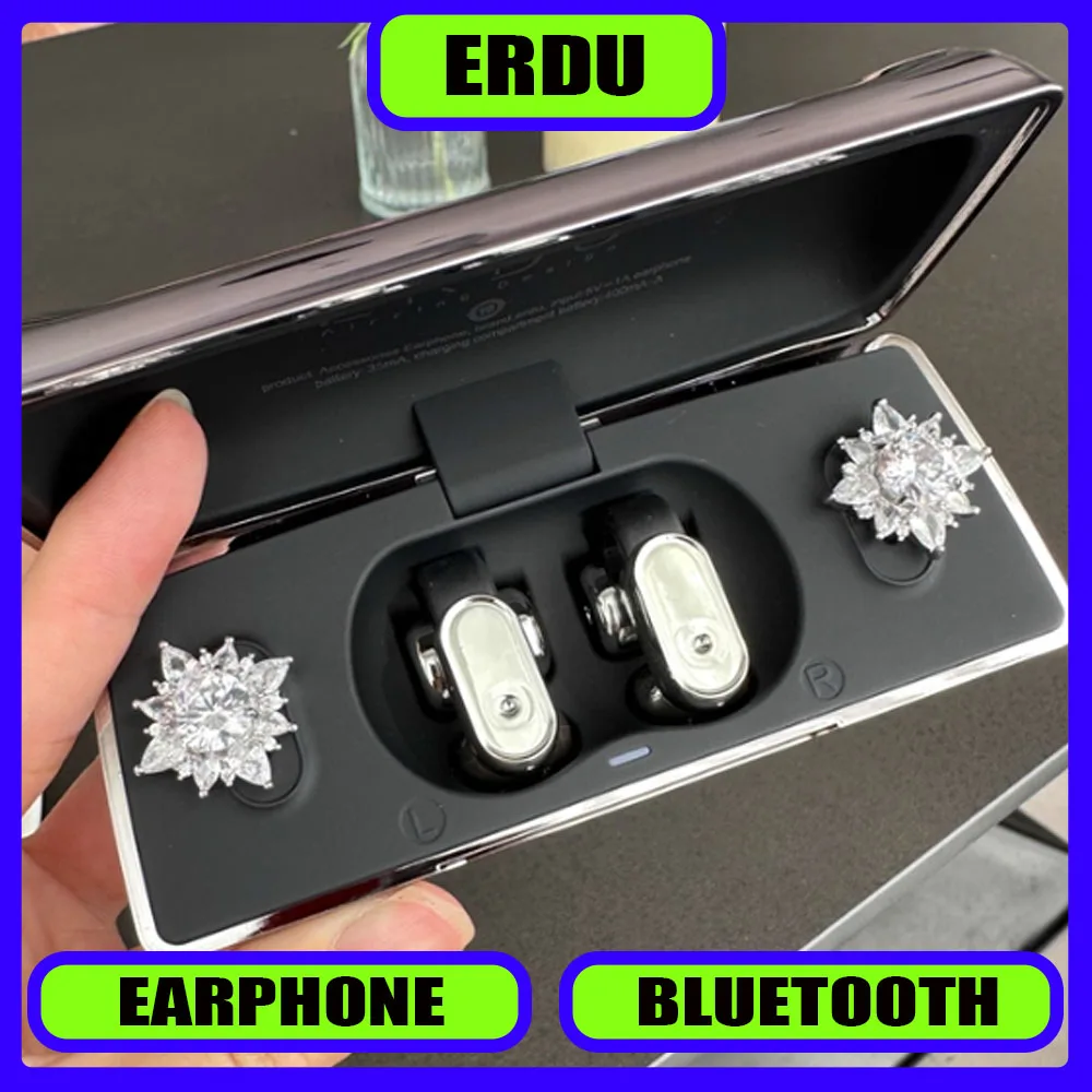 

ERDU headphones Bluetooth 6.0 ear clip type wireless earrings jewelry long battery life noise reduction bead sports earphones