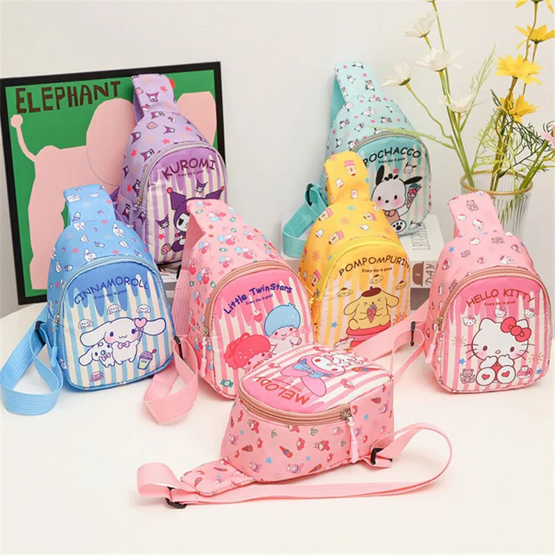 Sanrio Chest Bag Kawaii Cinnamoroll Hello Kitty Crossbody Bags Travel Messenger Shoulder for Children Cross Body Bag 2024 Gifts