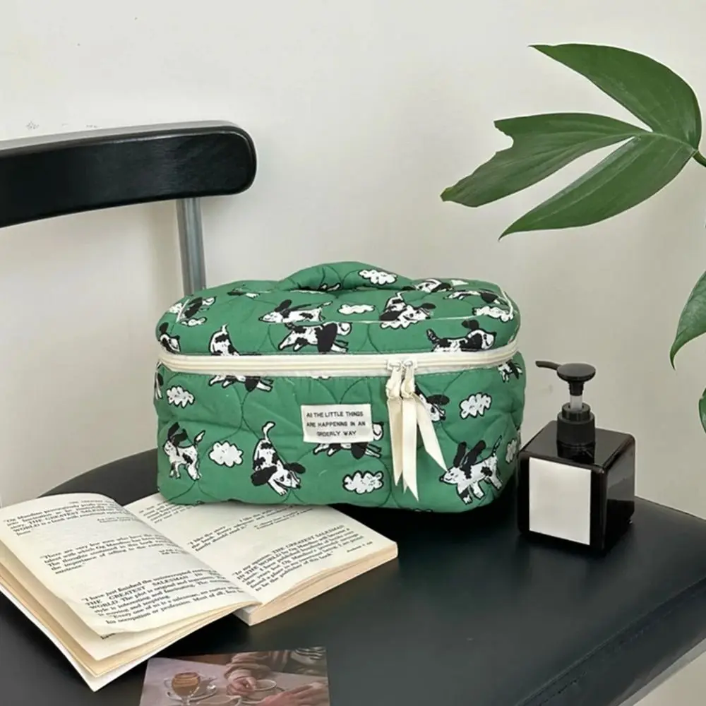 Cute Dog Sheep Pattern Cotton Wash Bag Flap Storage Bags Portable Soft Large Capacity Makeup Pouch with Zipper