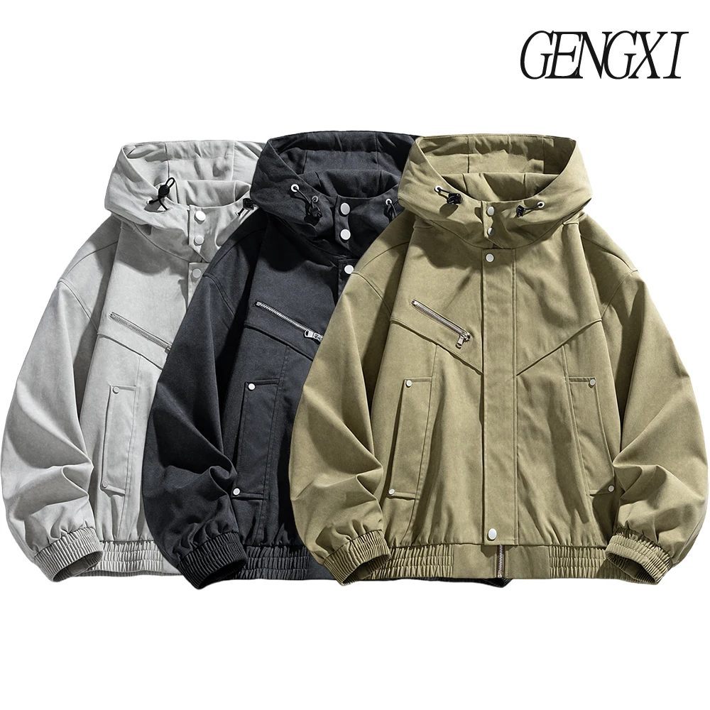 

American-style multi-pocket Detroit workwear jacket Cleanfit new autumn/winter windproof and warm hooded coat Plus size menswear