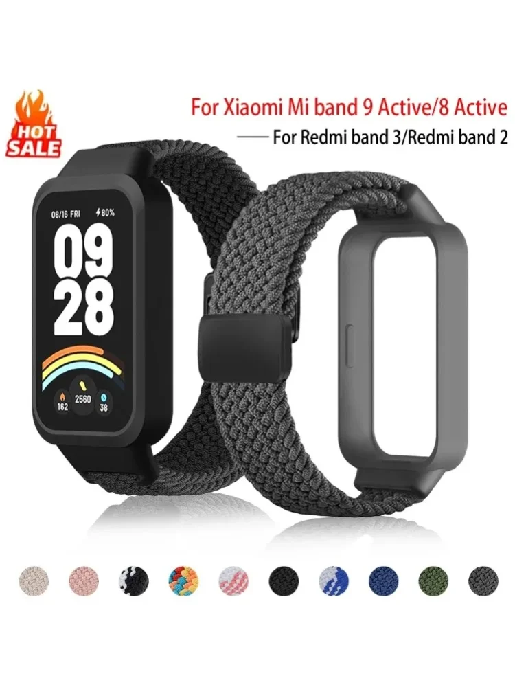 Magnetisches Geflochtenes Uhrenarmband mit Hülle für Xiaomi Mi Band 9 8 Active Sport Nylon-Schlaufenabdeckung Correa für Redmi 3 2 Zubehör