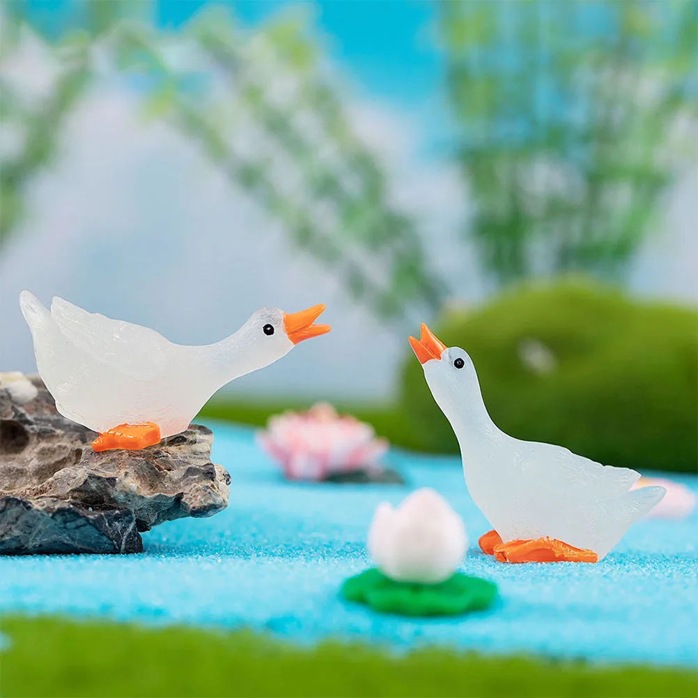 6pcs Night Glow Mini Swan Decorations Resin Figurines Luminous Swan Statues Bonsai Ornaments Stress Relief Toys