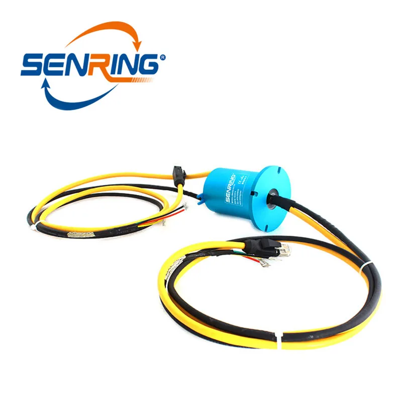 SENRING Solid with flange Ethernet CAT6A Signal Transmit and POWER 4 WIRES 10A slip ring