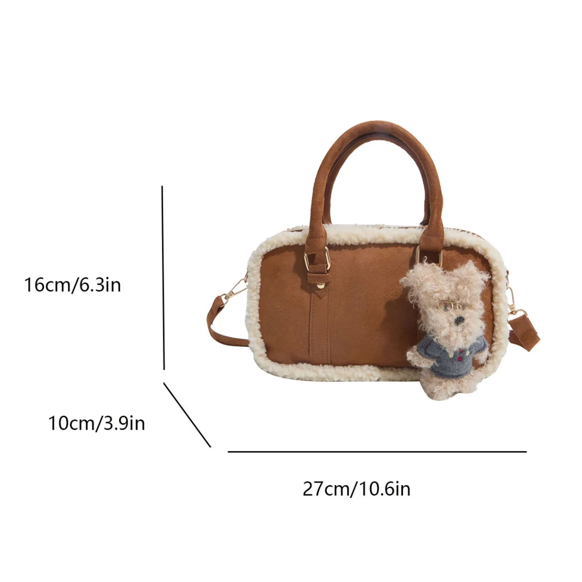 فو الفراء الديكور المرأة حقيبة يد الشتاء حقيبة كتف مربعة صغيرة ملحق الكرتون أفخم دمية حقيبة كروسبودي مع مقبض قصير