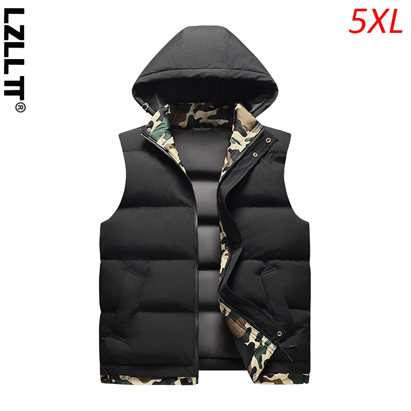 Autumn Winter Men Camouflage Cotton Vests Jacket Men Sleeveless Windproof Hooded Vests Male Casual Detachable Hat Waistcoat Vest