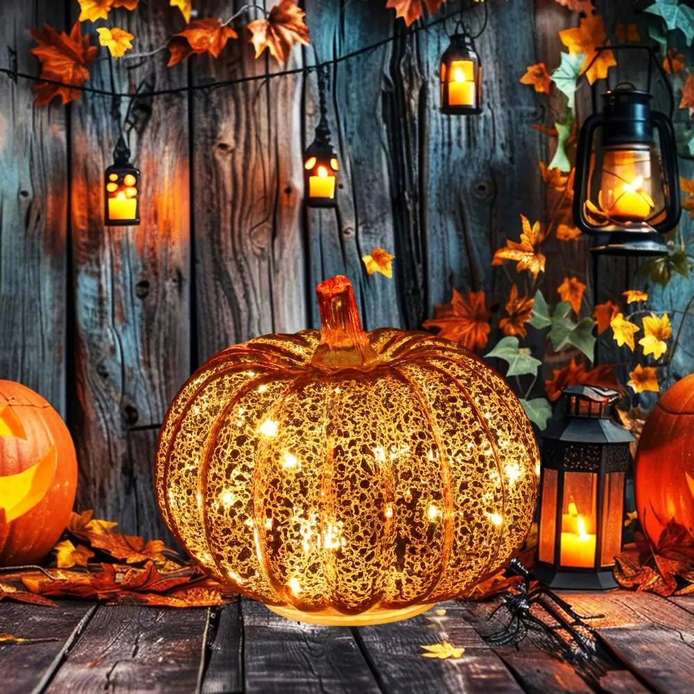Fall Decor Pumpkin Set Glass Pumpkin Ornament Glass Pumpkin Lights Led Tabletop Centerpiece Fall Thanksgiving Home for Bedroom