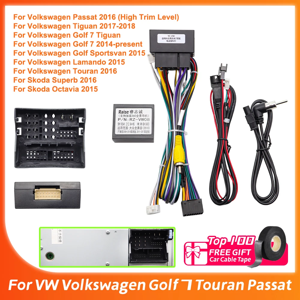 Декодер Canbus для автомобильной магнитолы Android для VW Volkswagen Golf 7 Touran Passat Skoda Superb, 16-контактный жгут проводов, кабель питания