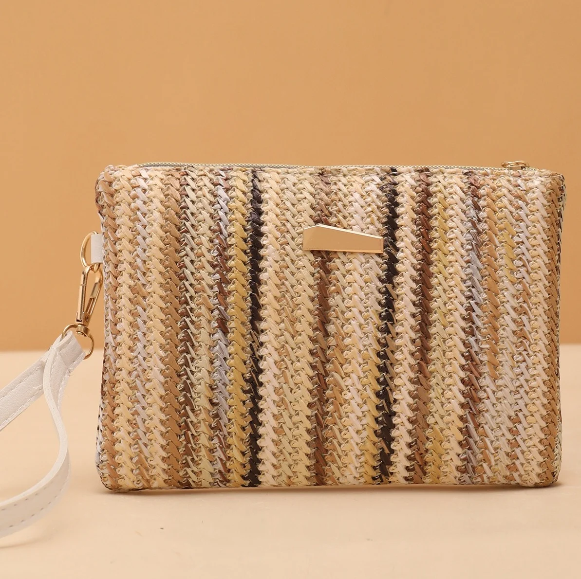 Colourful Weaving Bag Fashion Ladies Wristlet Clutch Women Money Phone Bag Solid Straw Woven Coin Purse Beach Wallet Card Holder