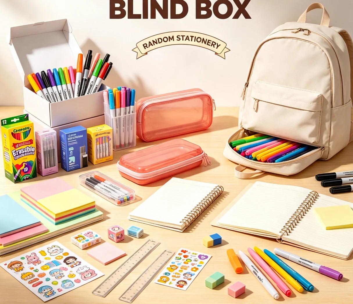 Back To School Mystery Blind Box Random Stationery, Colored Pencils, Permanent Markers, Lead Refills, Hard Pencil Case, Art Writing Surprise Supplies