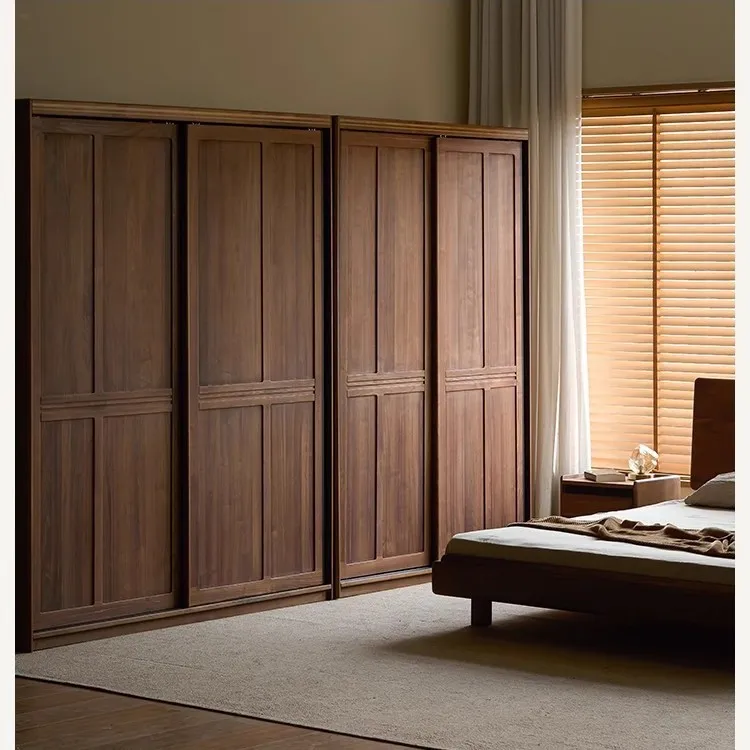 

Шкаф-купе из массива североамериканского черного ореха для дома и спальни, с раздвижными дверями, из вишневого дерева, с отделкой под костяную линию древесины