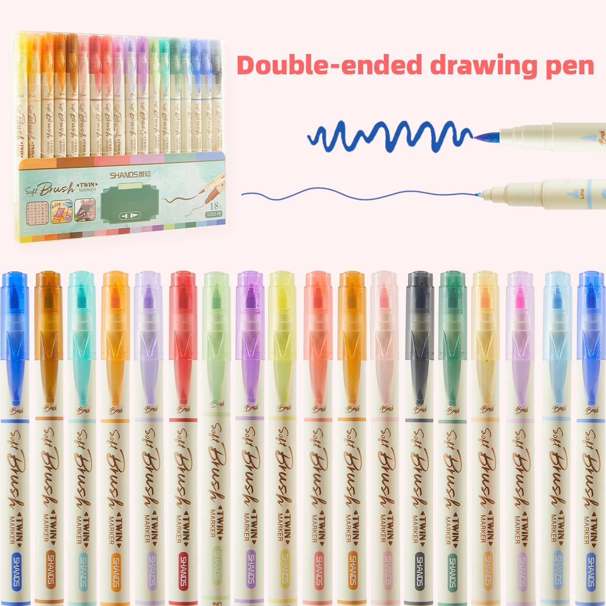 18 Colors Double-Sided Brush Pen Set Soft Brush Tip & Fine Liner Watercolor Markers for Hand Lettering Doodling Note F7970