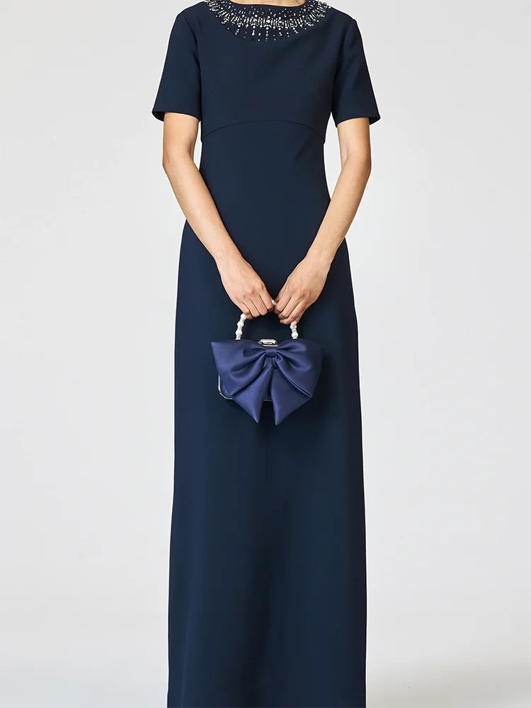 Classic Satin Beading Short Sleeve Simple Straight Mother Of The Bride Dresses Customized