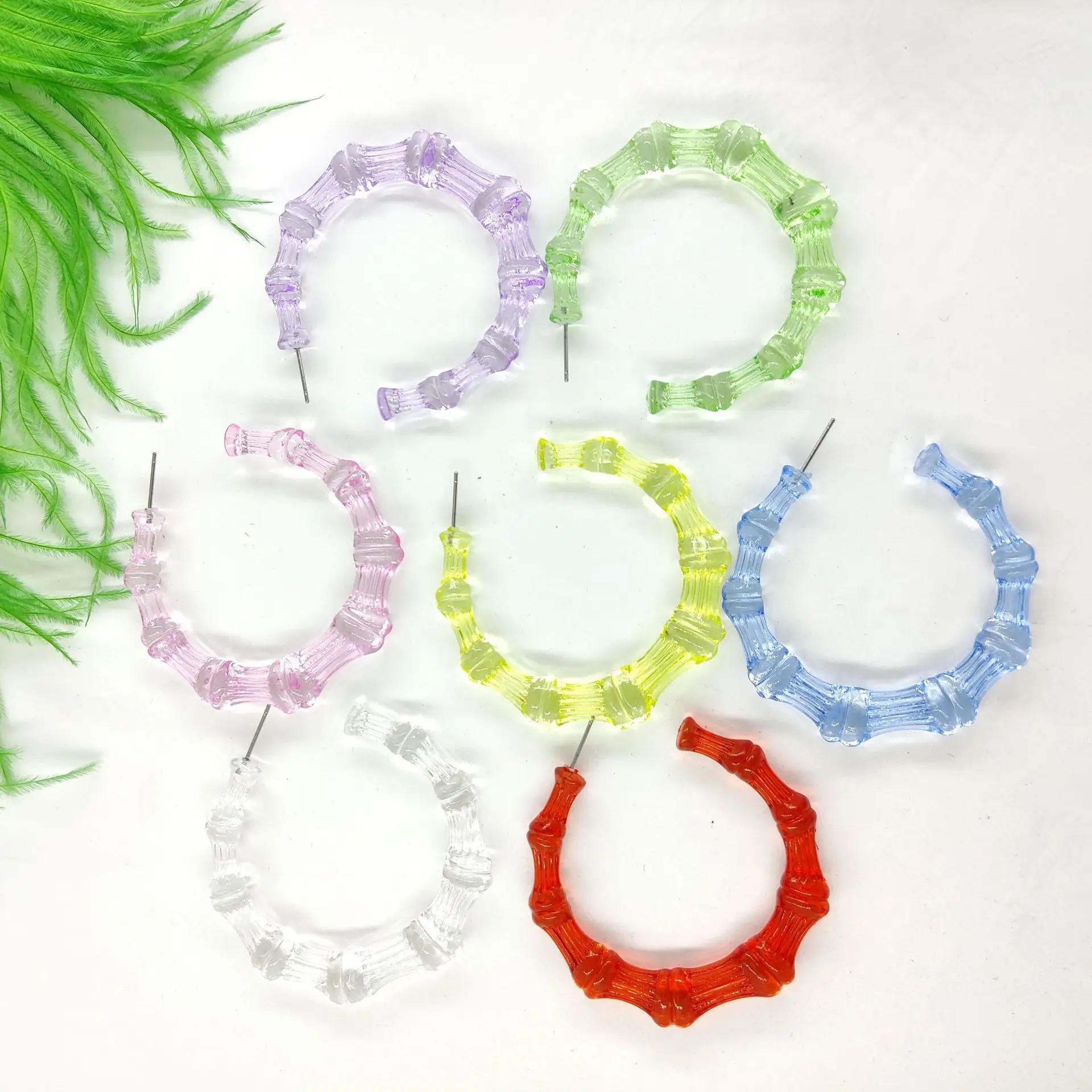 Popular New Style Exaggerated Internet Celebrity Ins Style C-shaped Imitation Bamboo Coral Section Acrylic Resin Earrings