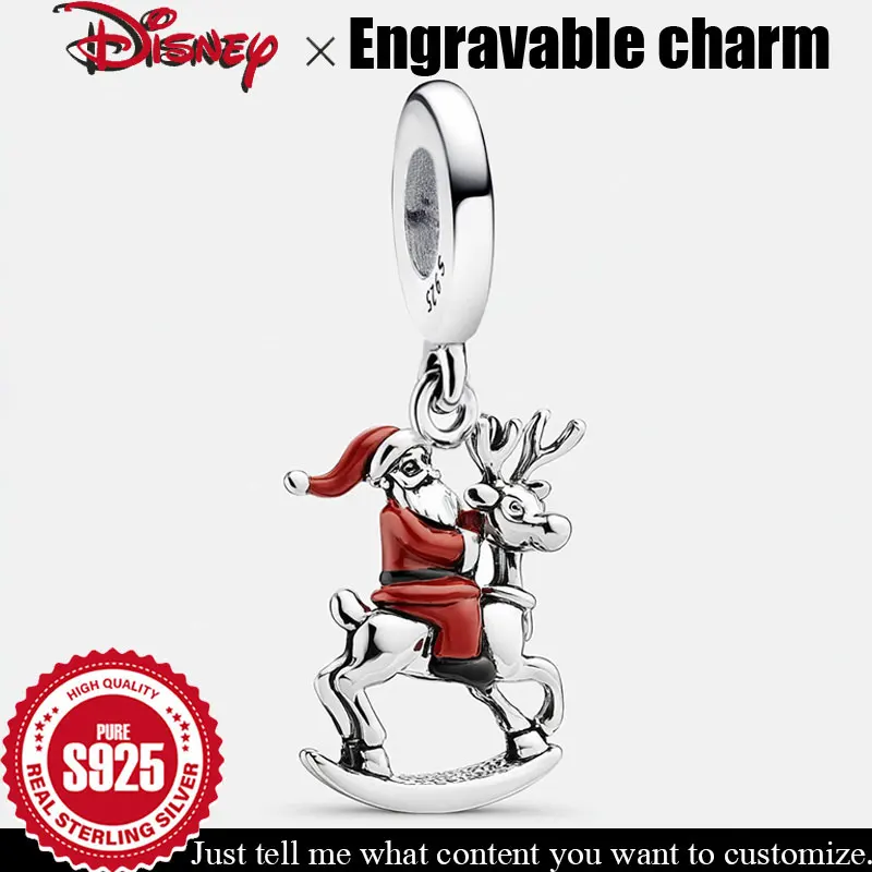 

Customizable pendant 925 Sterling Silver Disney Charm Christmas Gifts Santa Claus Rides a Reindeer DIY Engravable Beads Jewelry