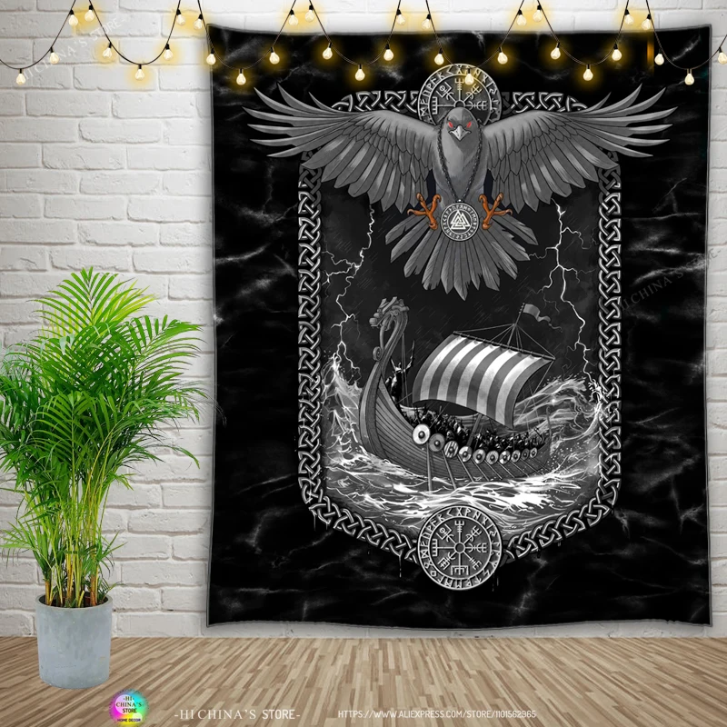 Vikings Tapestry  Wall Hanging Boho Hippie Tarot Witchcraft Living Room Bedroom Viking Age Mystery Large Fabric Home Decor