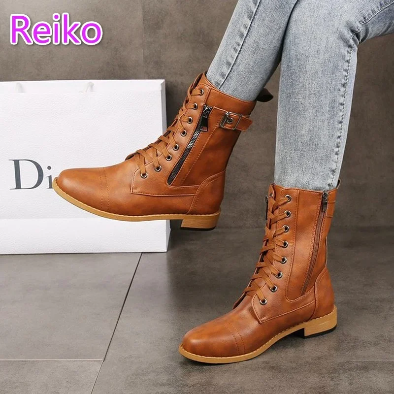 Retro Boots Women 2023 Autumn/winter New Tooling Boots Large Size Short Boots Thick Heel Knight Brown Leather Black